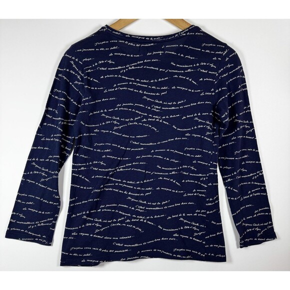 Nice Things Paloma S Anthropologie Top Womens Small Navy White French Script - Picture 4 of 14